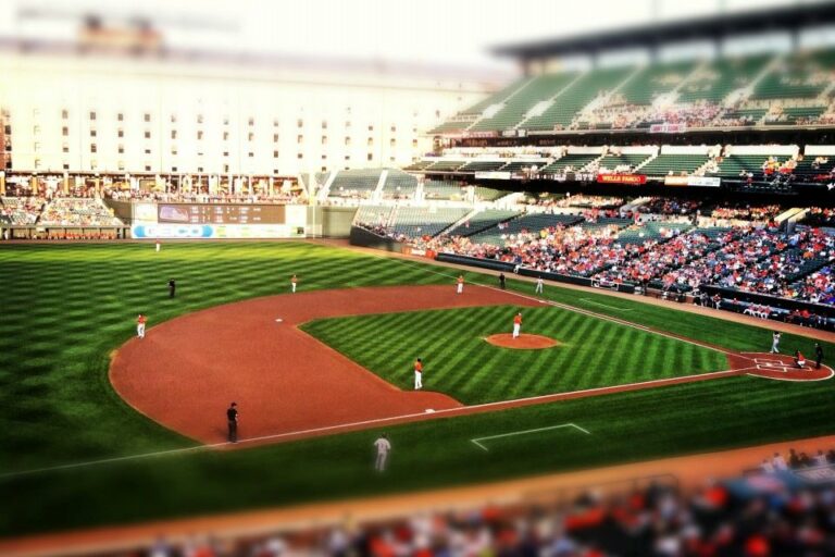 Baseball field while a game is being played