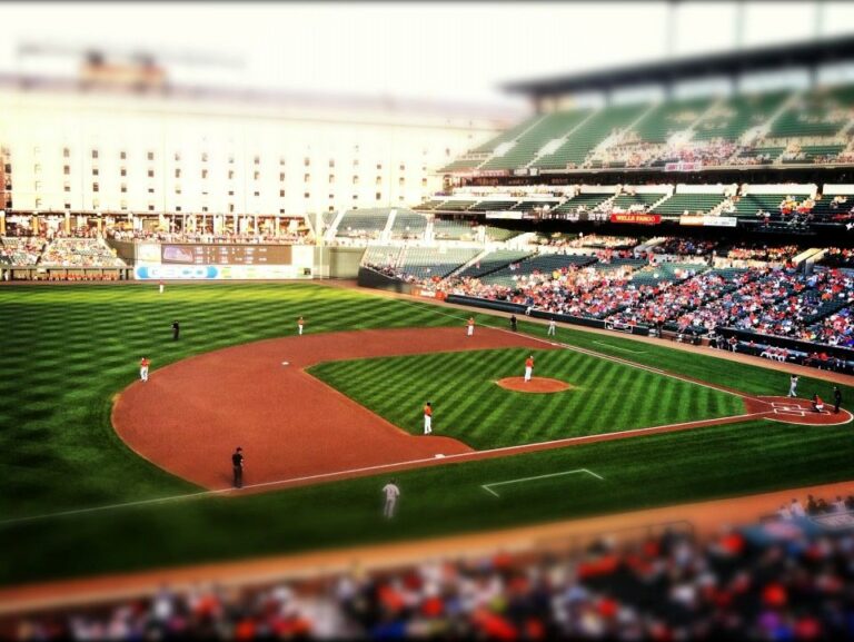 Baseball field while a game is being played