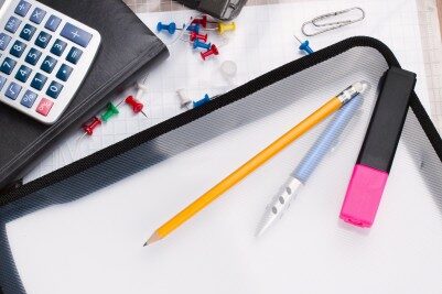 office supplies sitting on a desk