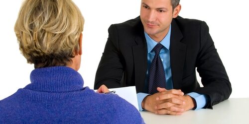 woman interviewing a man