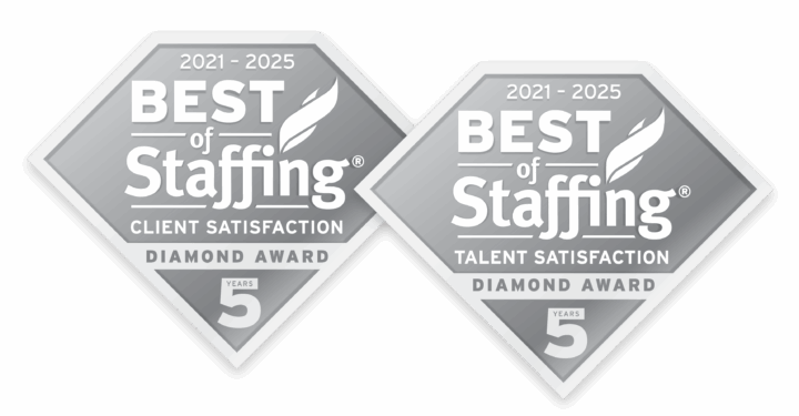ClearlyRated's Best of Staffing 2025 Diamond Award logos for client and talent excellence