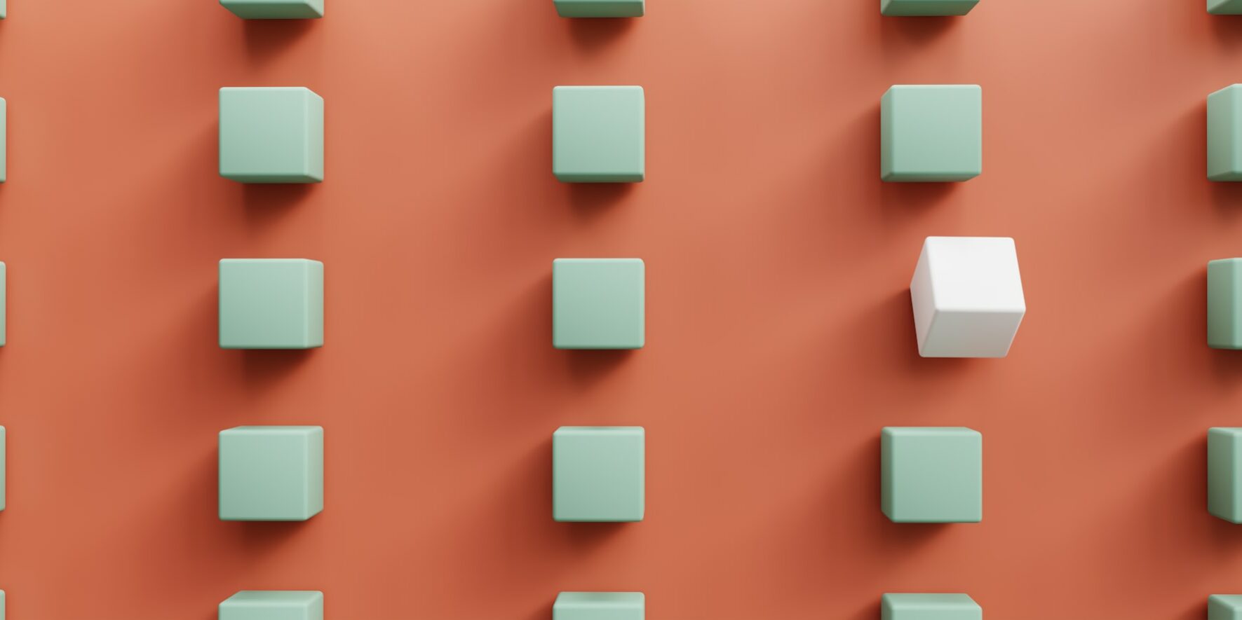 orange screen mint green blocks with one standout white block