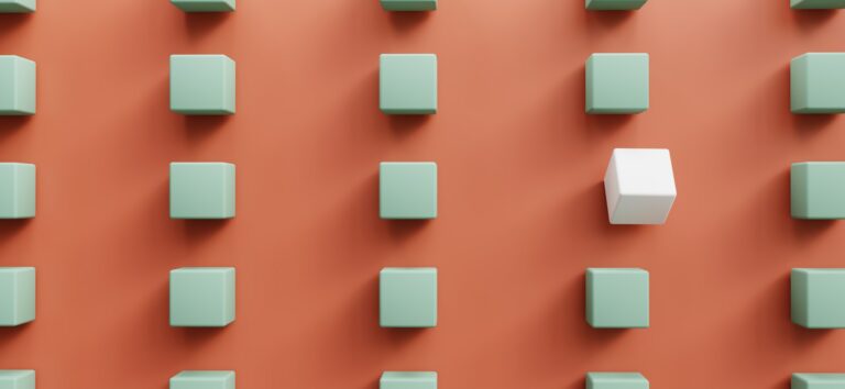 orange screen mint green blocks with one standout white block