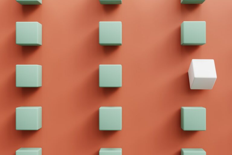 orange screen mint green blocks with one standout white block