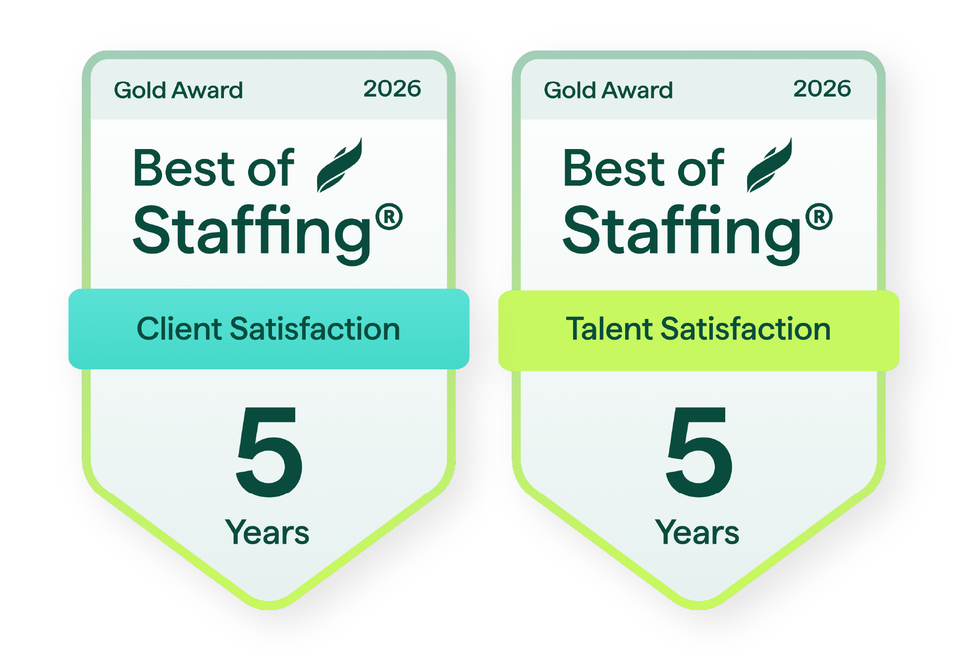 Best of Staffing 5 Year Gold Award for Client and Talent Satisfaction